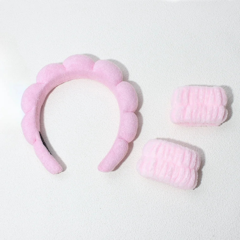 3-Piece Cloud Padded Spa Headband & Wristband Set for Face Washing and Skincare