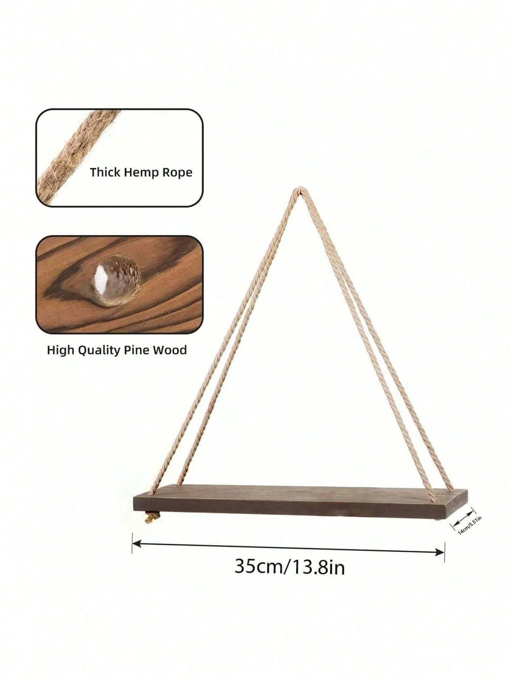 Harbor Rope Hanging Shelf – Wood Floating Wall Display