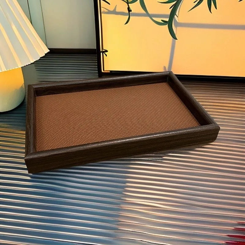 Mid-Century Rectangular Faux Leather Storage Tray for Entryway, Vanity, or Desk Organization