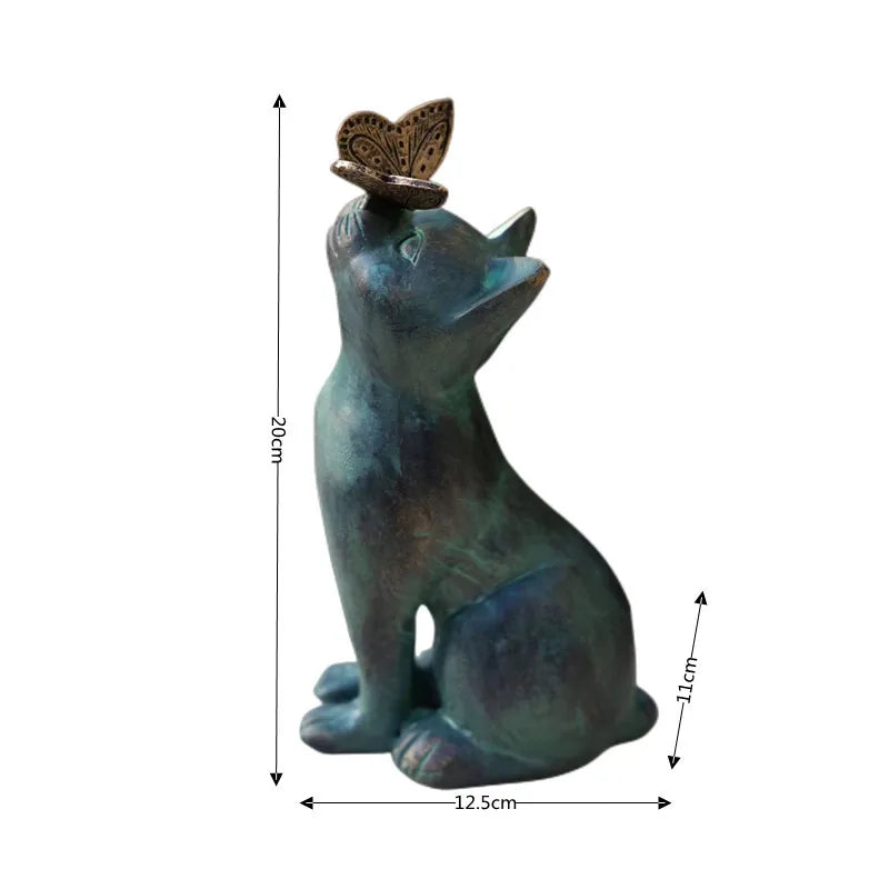 Willow Cat & Butterfly Resin Garden Statue