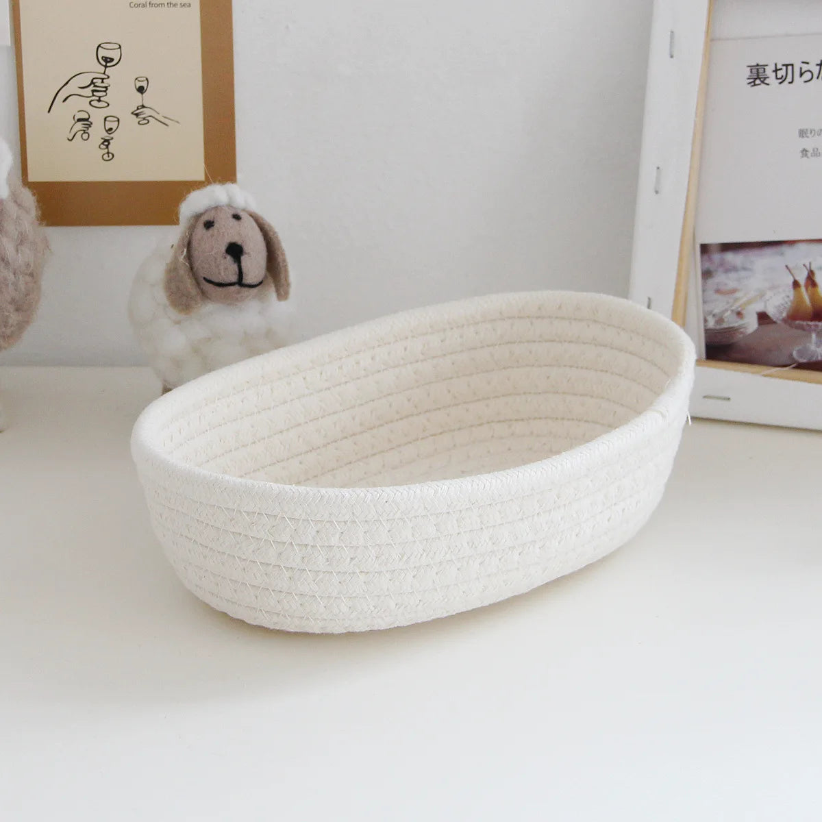 Cotton Rope Oval Storage Baskets for Desk, Dresser & Kids Room Organization
