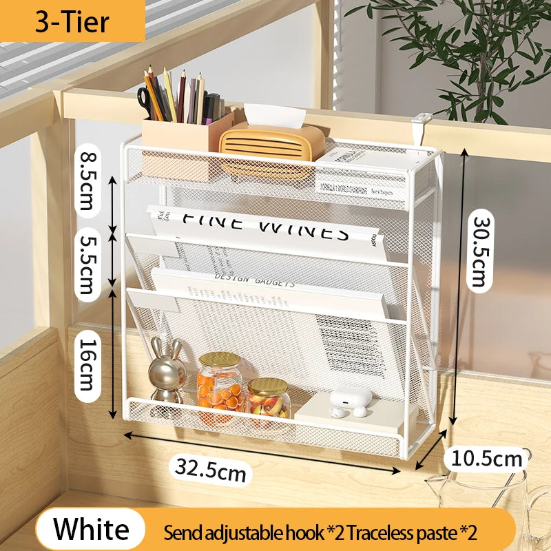 Wall-Mounted Mesh Desk Organizer with Adjustable Hooks, 4-6 Tiers