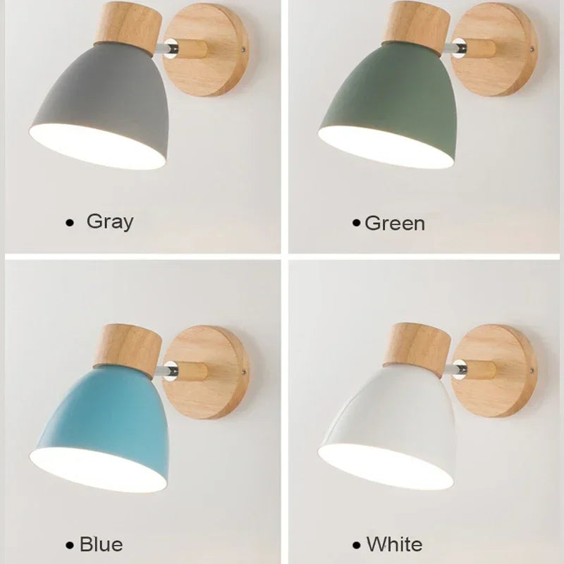 Arden Nordic Wall Sconce with Painted Iron Shade & Wood Base for Bedroom, Living Room, or Study