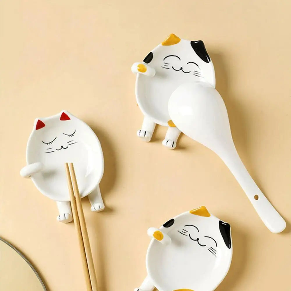 Miko Cat Ceramic Spoon Rest – Cute Kitchen Utensil Holder
