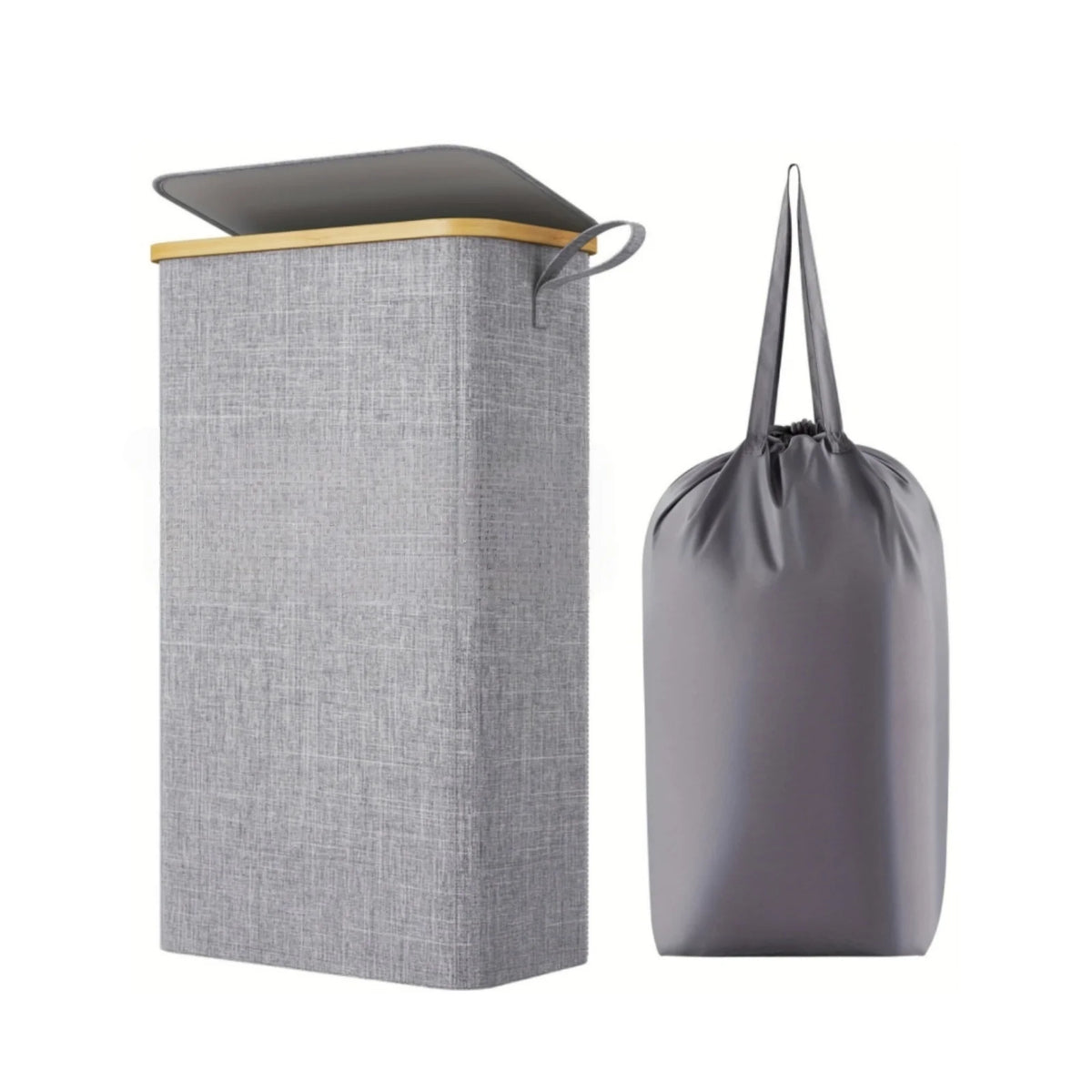 75L Slim Oxford Laundry Basket with Lid & Removable Lining Bag for Bedroom, Bathroom, or Dorm