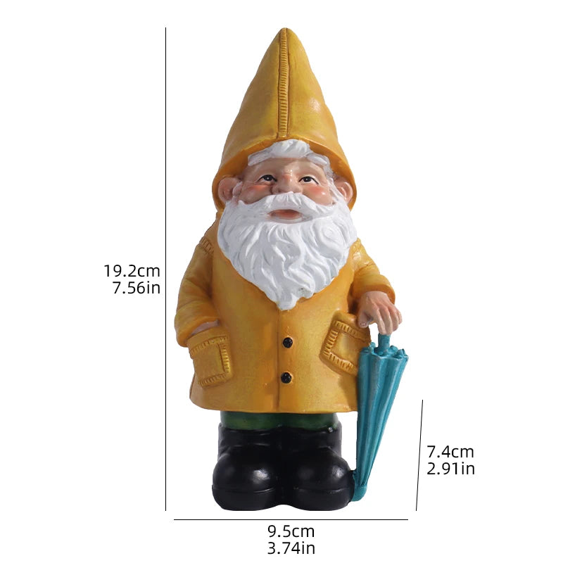 Garden Gnome Statue with Yellow Raincoat and Umbrella