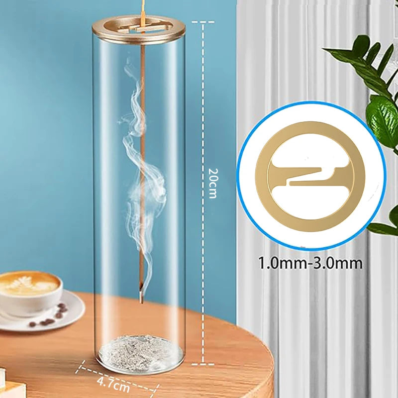 Glass incense burner with dimensions and clamp detail illustrated