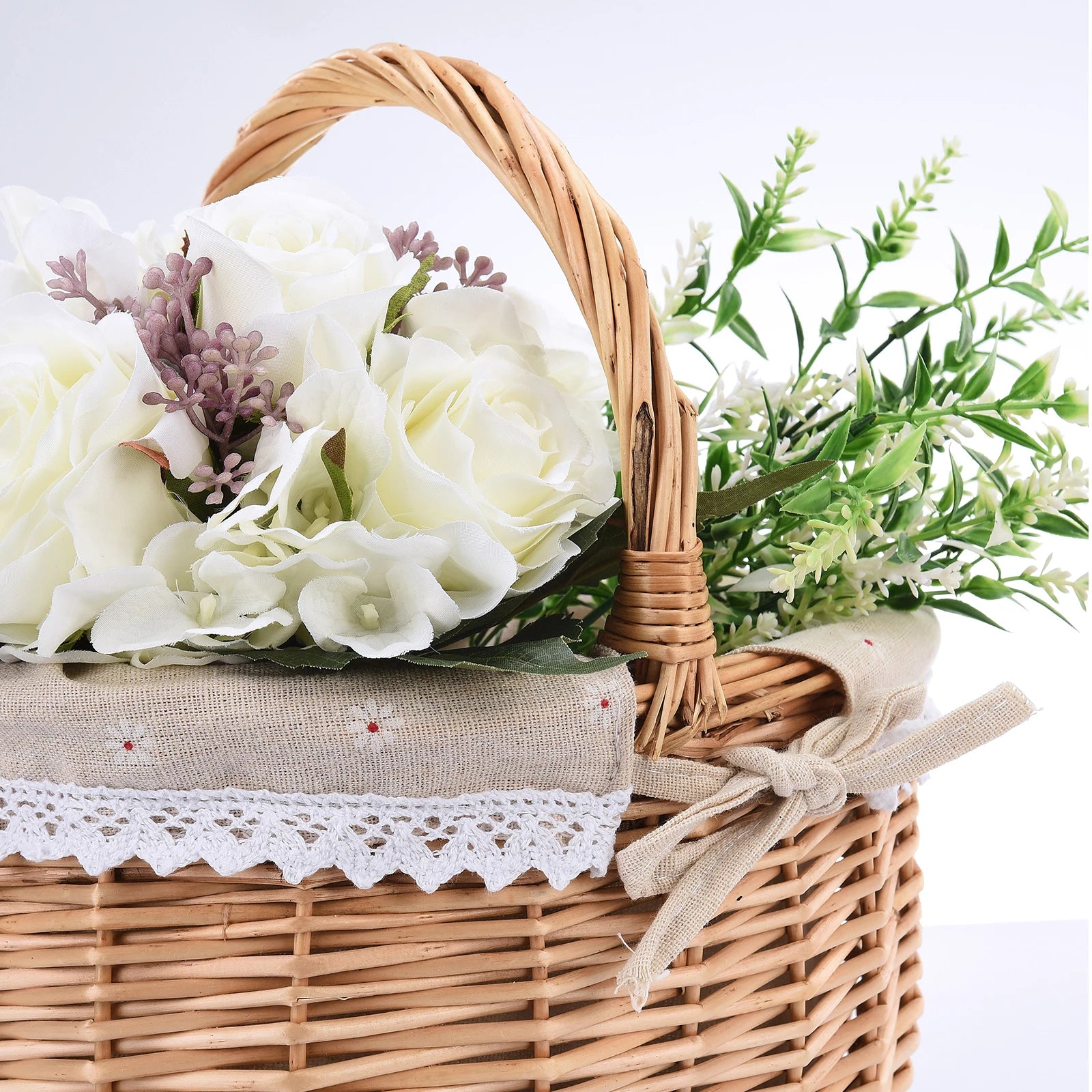 Oval Rattan Storage Basket with Liner for Picnics & Home Organization