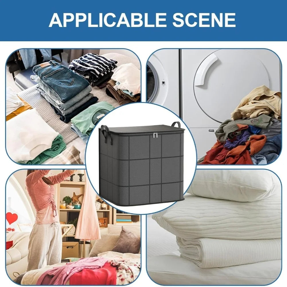 Large Capacity Fabric Clothing Storage Bag with Zipper & Handles for Bedroom, Closet, or Laundry Organization – Black/Grey