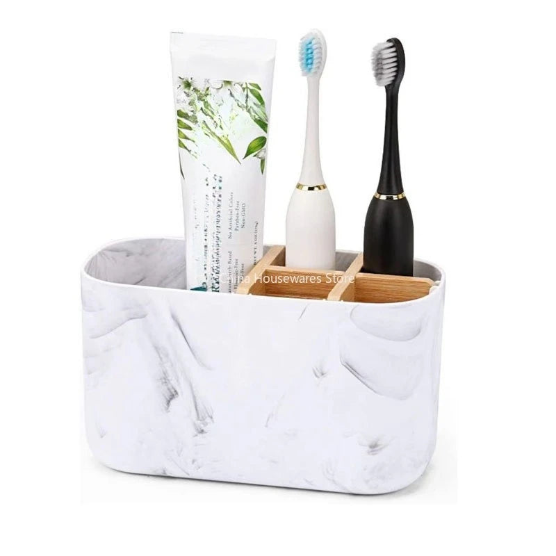 Bamboo Divider Toothbrush Holder for Organized Bathroom Counters