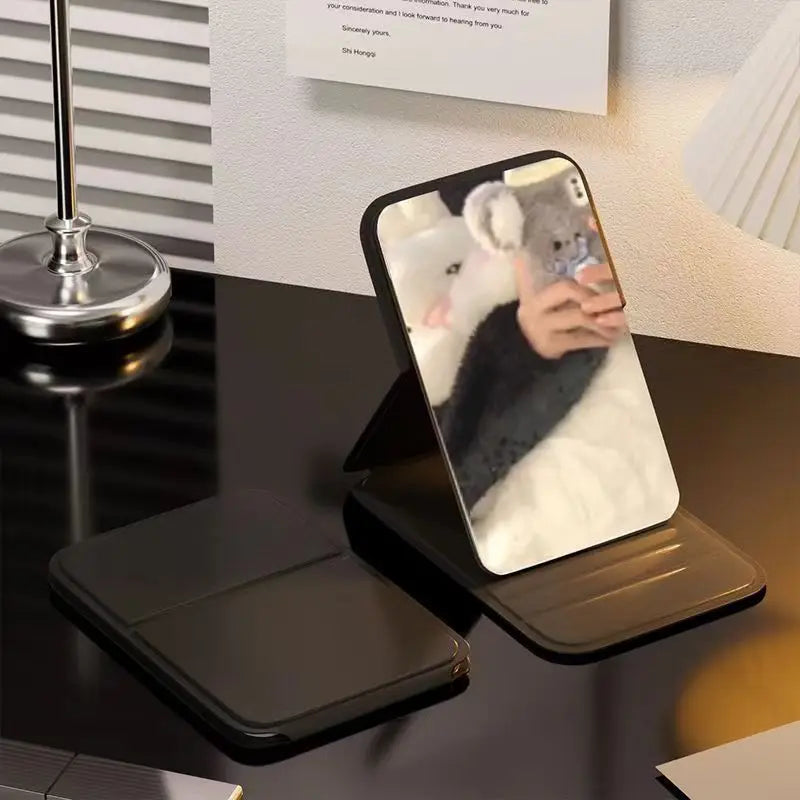 Foldable PU Leather Desktop Makeup Mirror – Travel & Vanity Size