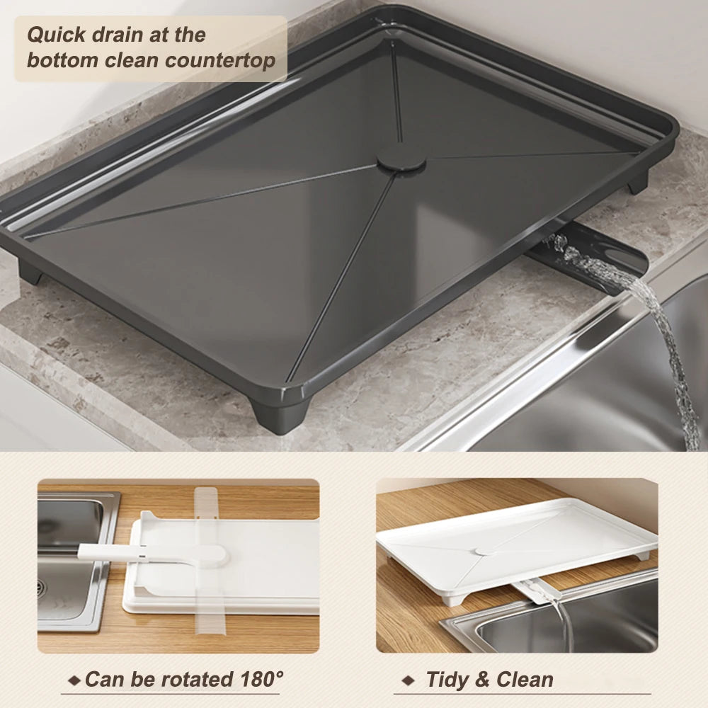 2-Tier Black Dish Drying Rack with Auto-Draining Board