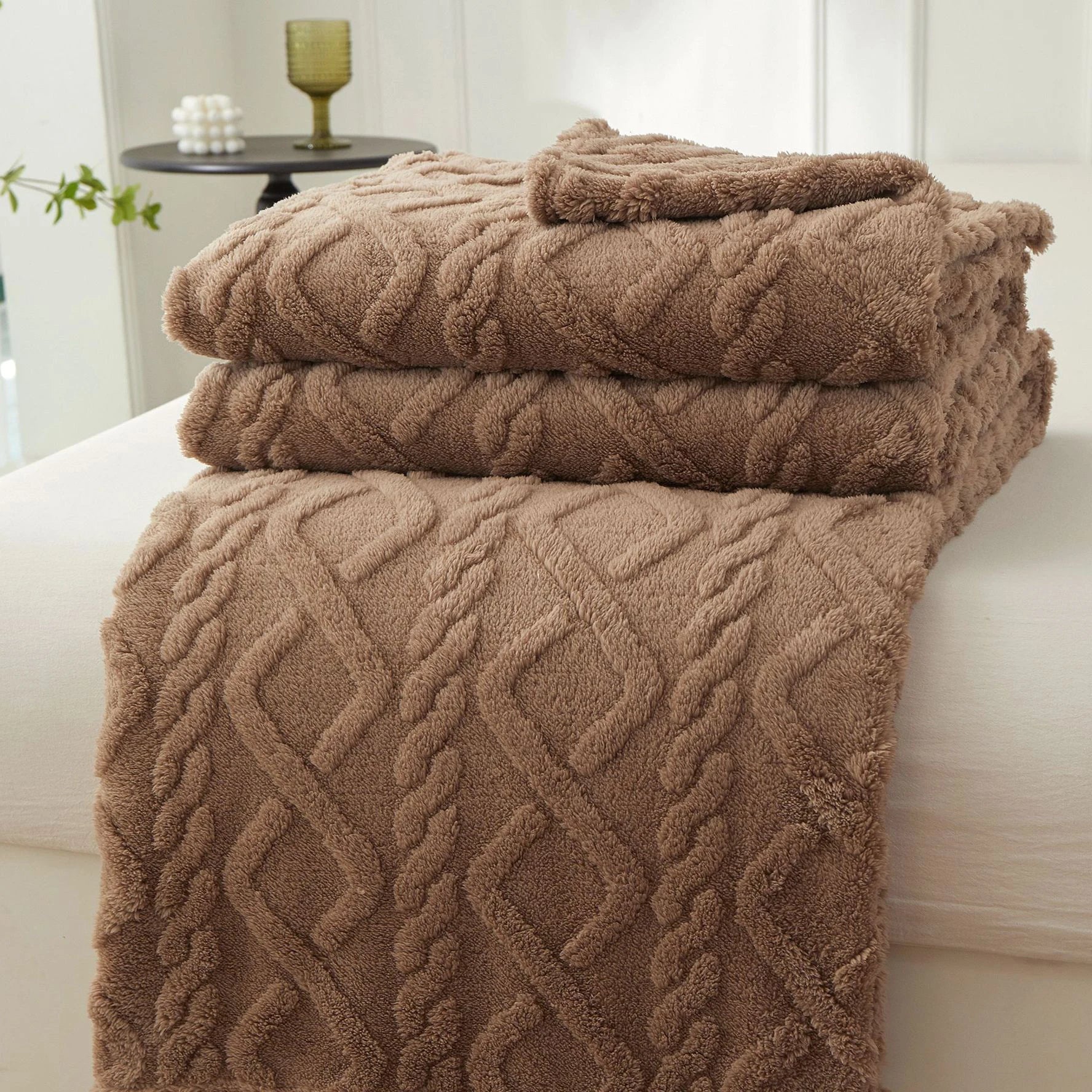 Braided Sherpa Fleece Throw Blanket for Bed or Sofa