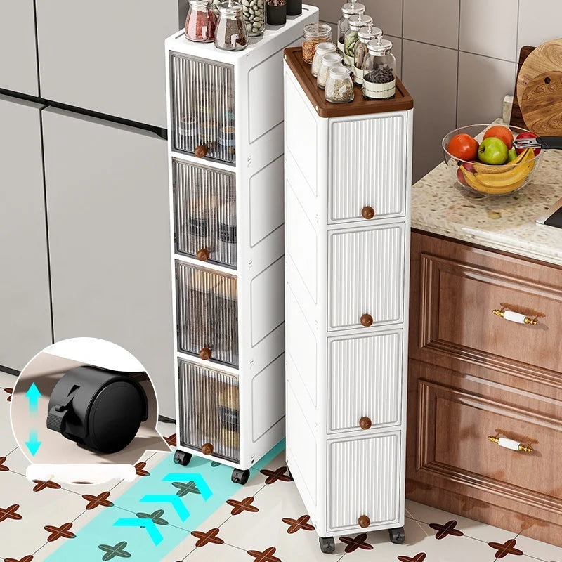 Slim Rolling Cabinet with Doors – 20cm Wide Storage for Kitchen or Bedroom