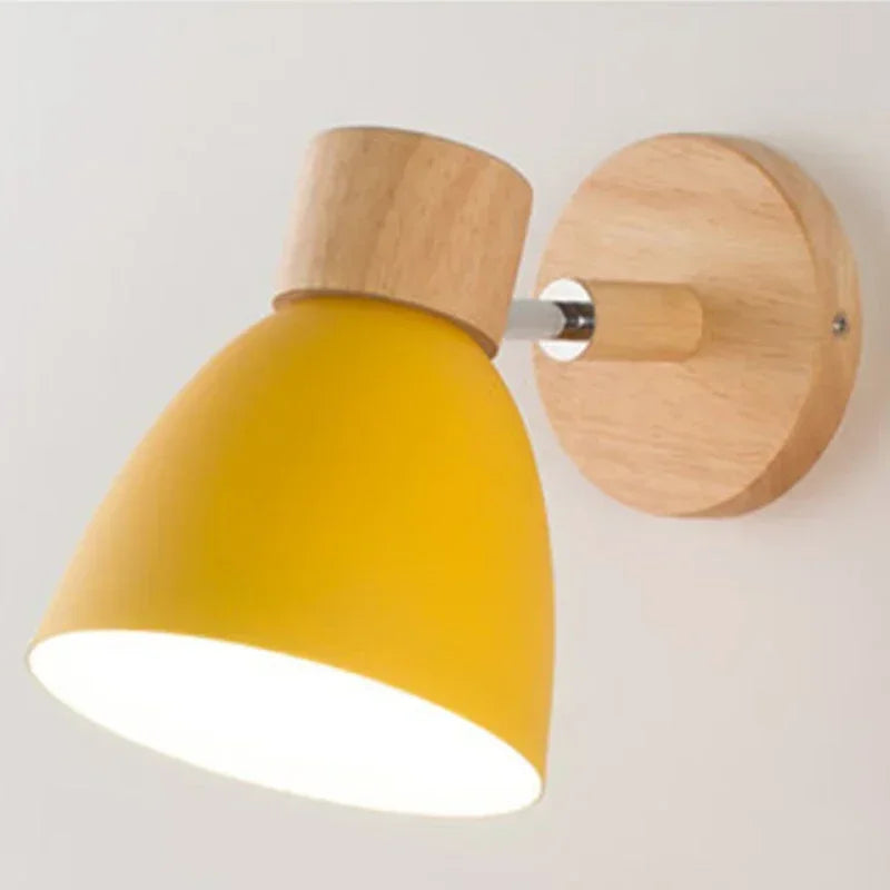 Arden Nordic Wall Sconce with Painted Iron Shade & Wood Base for Bedroom, Living Room, or Study