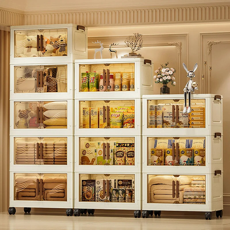 Foldable Stackable Storage Cabinet with Clear Front Doors