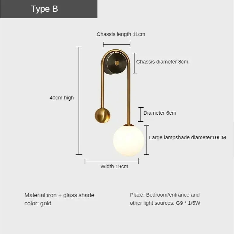 Soren Globe Glass Wall Sconce – Gold Modern Bedroom & Living Room Light