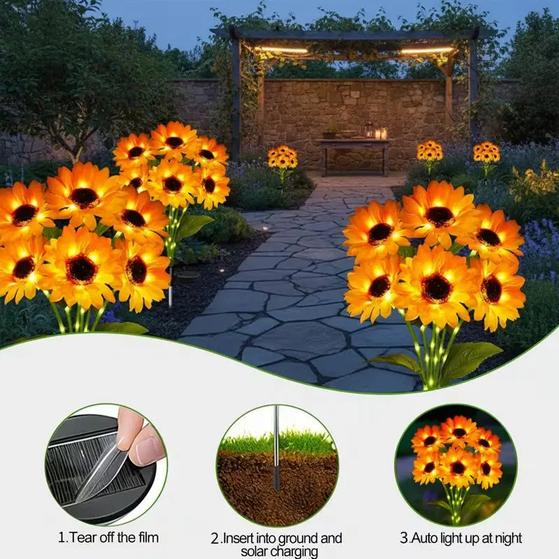 Sunlit Pathway Solar Sunflower Garden Lights with Waterproof LED Flower Stakes for Outdoor Lawn & Patio Decor