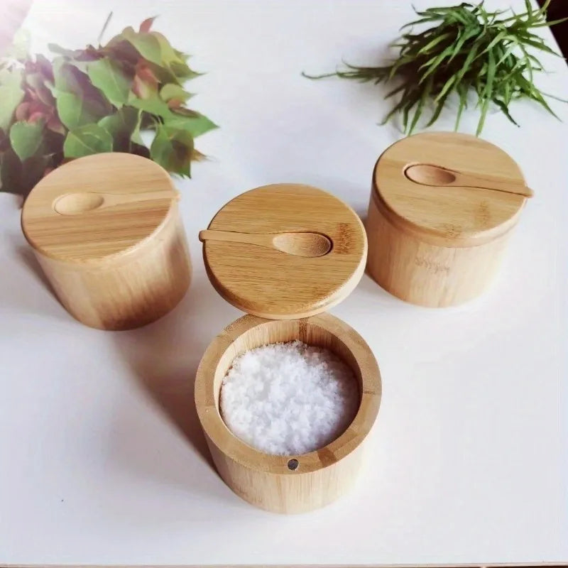 Bamboo Salt and Spice Cellar with Magnetic Lid and Spoon