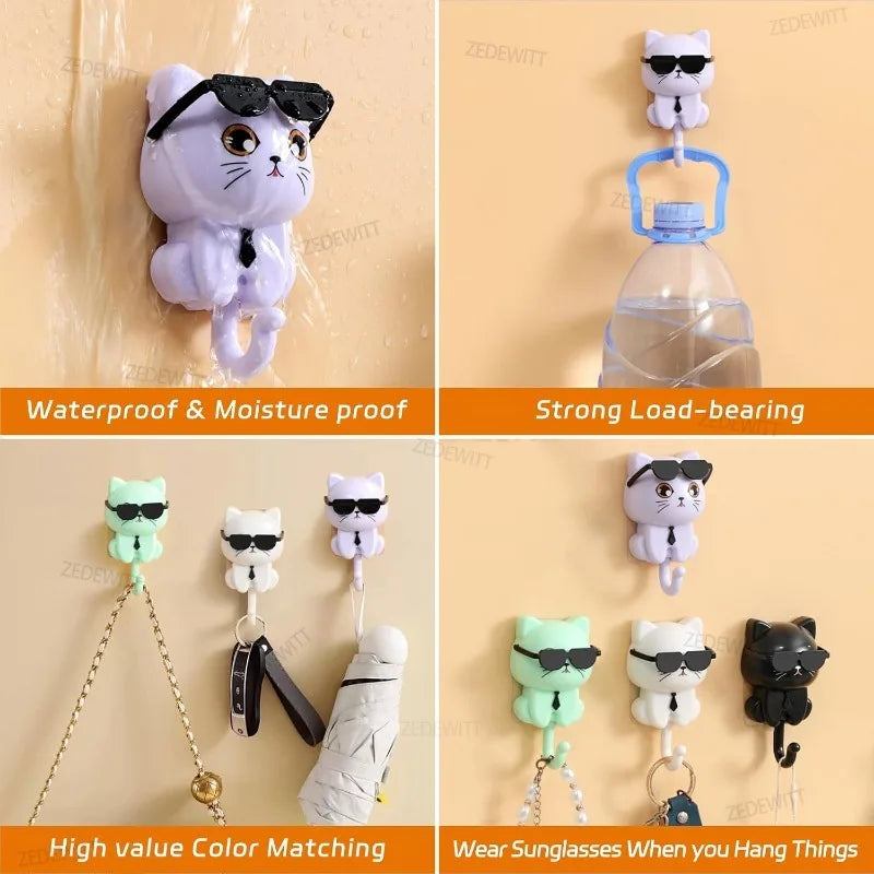 Cool Cat Adhesive Wall Hook – Decorative Cat Key, Towel & Hat Holder for Entryway, Kitchen, or Desk