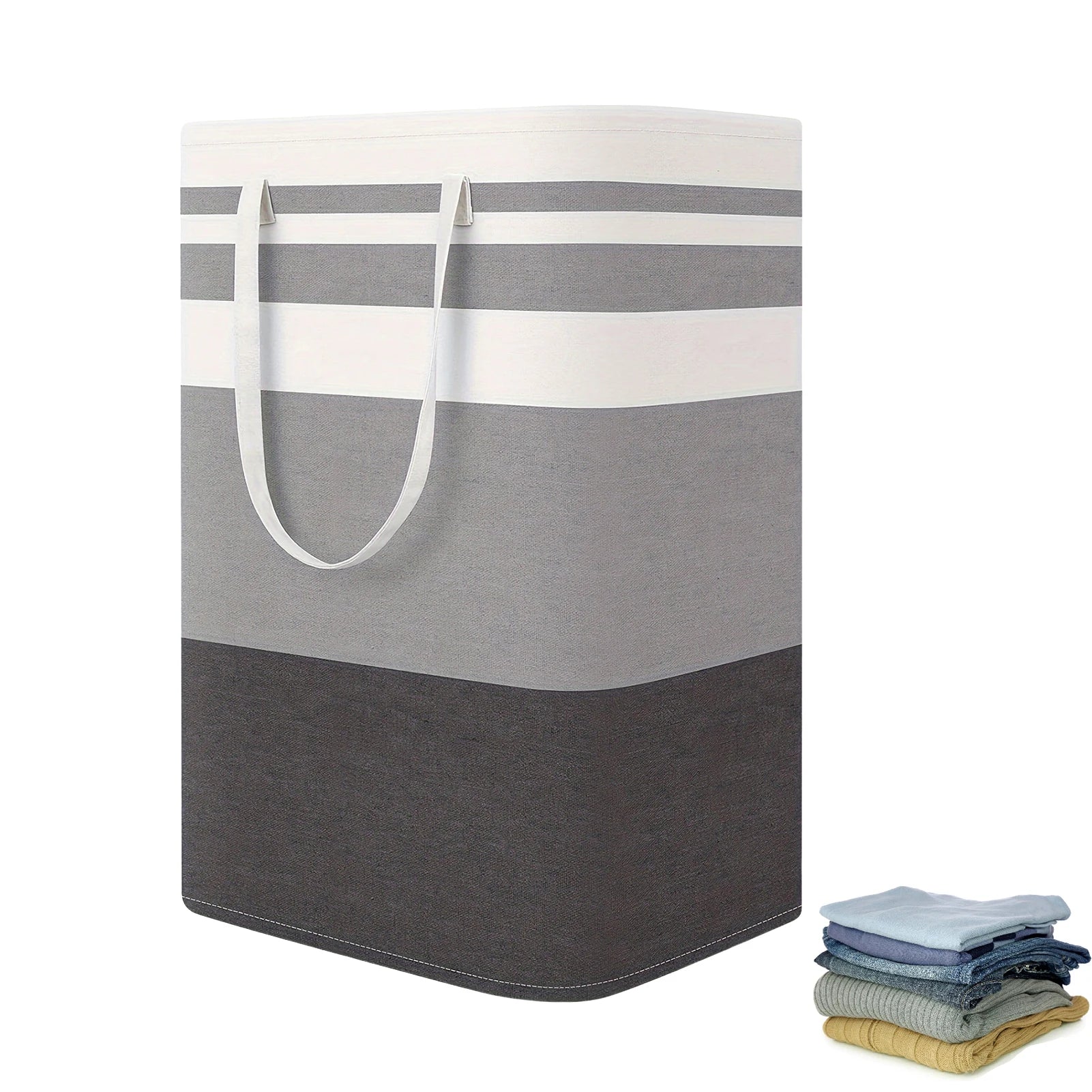 Large 75L Collapsible Laundry Hamper with Handles – Polyester, Striped