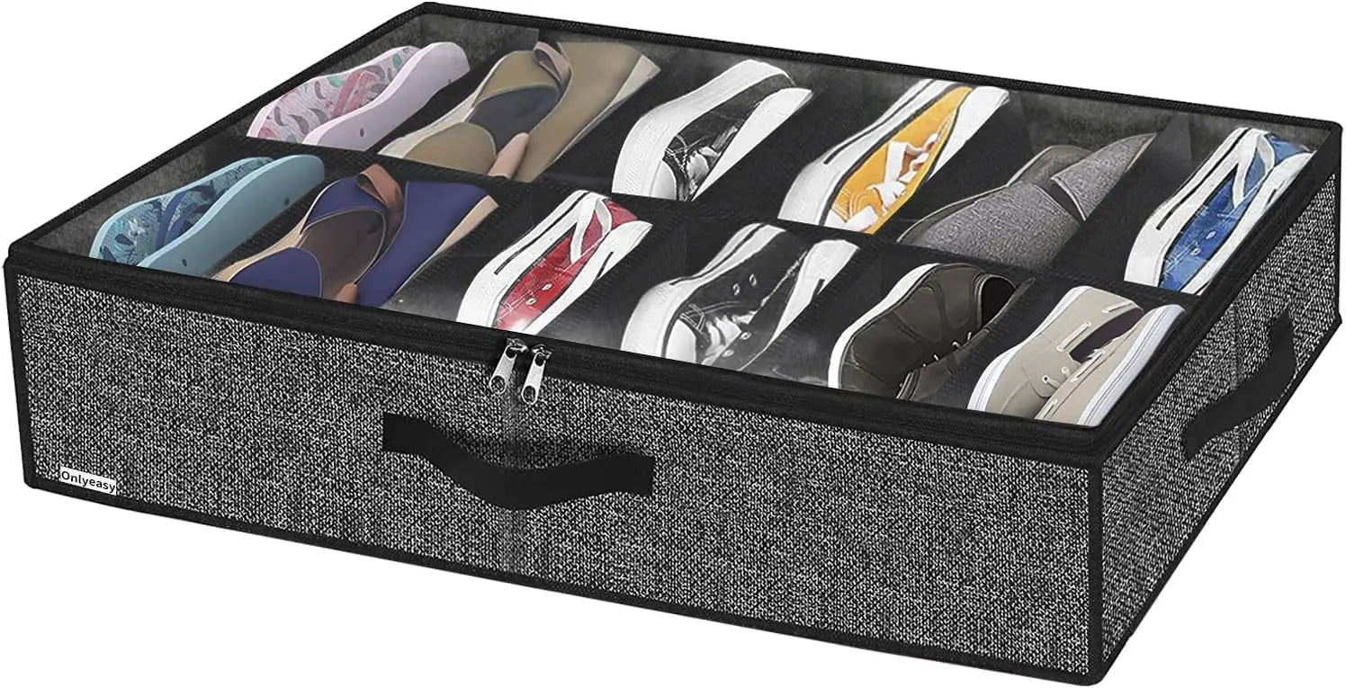 Under Bed Shoe Storage Organizer with Clear Window – Holds 12-16 Pairs