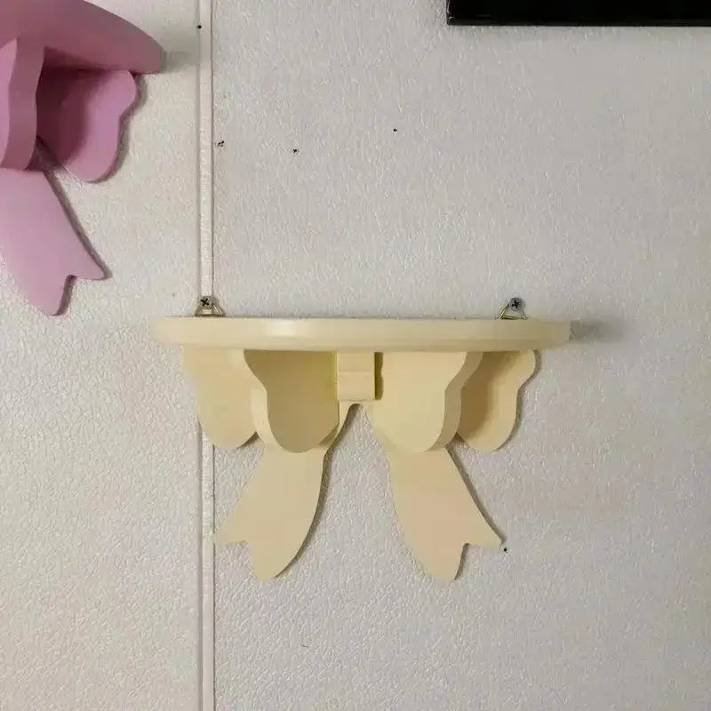 Ribbon Bow Wooden Wall Shelf for Kids’ Room – Pastel Decorative Display & Storage