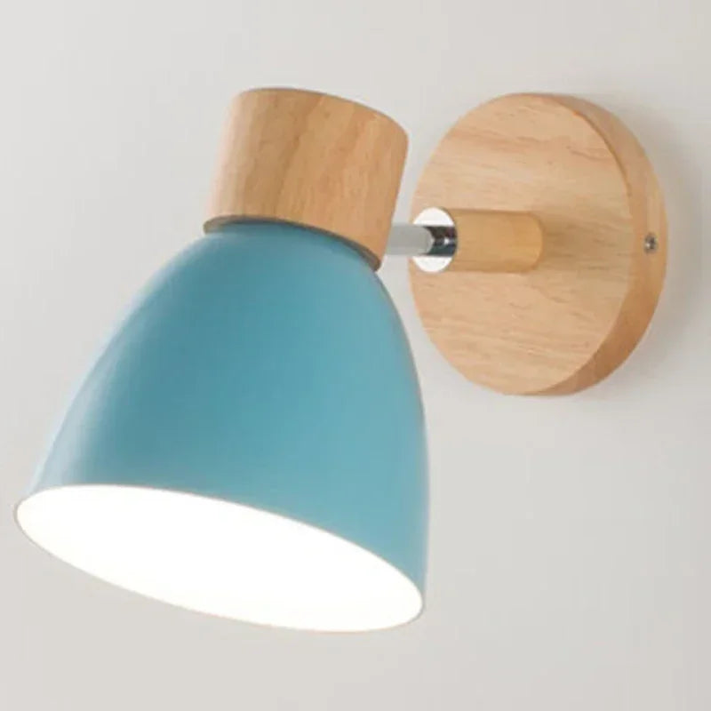 Arden Nordic Wall Sconce with Painted Iron Shade & Wood Base for Bedroom, Living Room, or Study