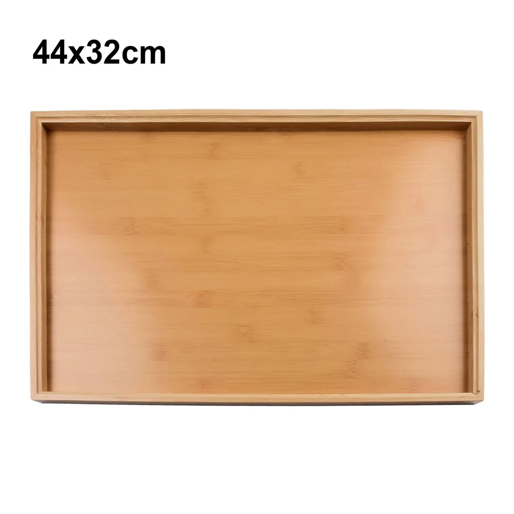 Large rectangular wood serving tray, size 44x32cm, on white background