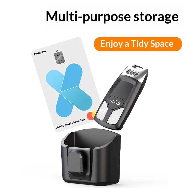 Black Rectangular Car Key & Card Storage Box for Dashboard or Console Organization
