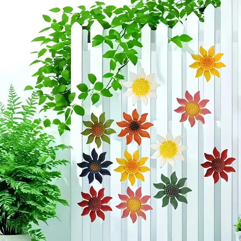 Pastoral Metal Flower Wall Art – Set of 8 Colorful Outdoor Decorations