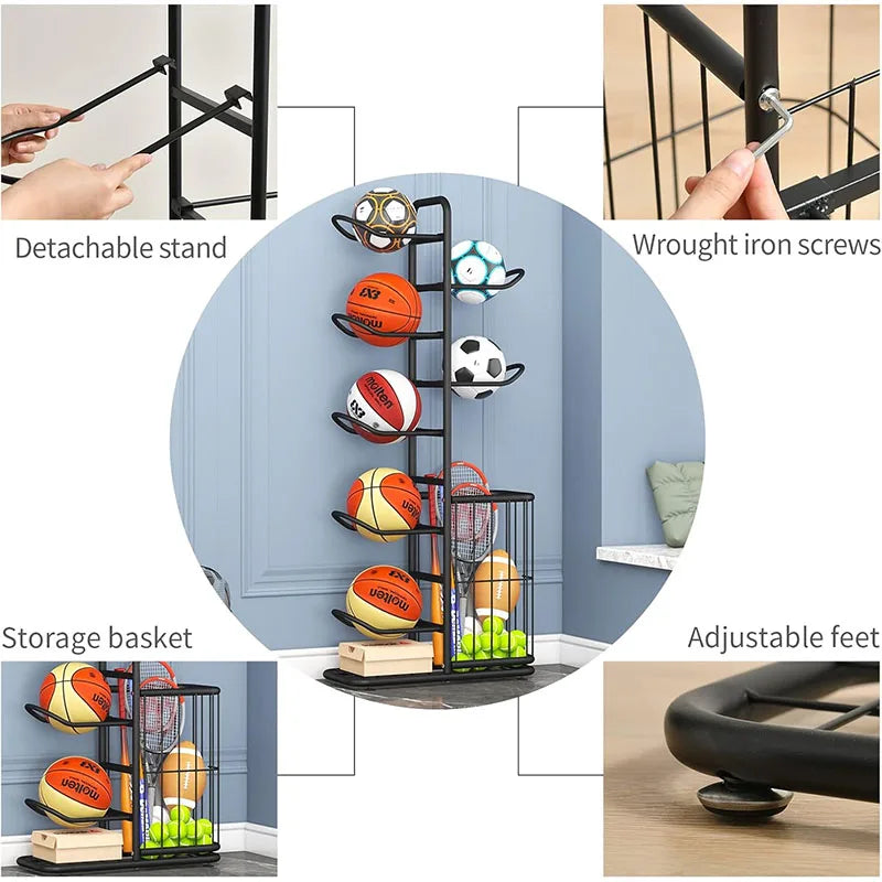 Freestanding Sports Equipment & Ball Storage Rack for Home & Garage