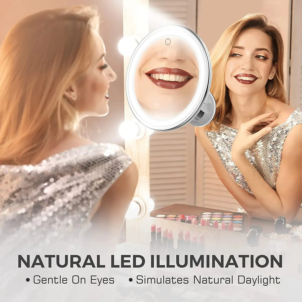 10x Magnifying LED Vanity Mirror with Suction Base for Bathroom or Bedroom Makeup
