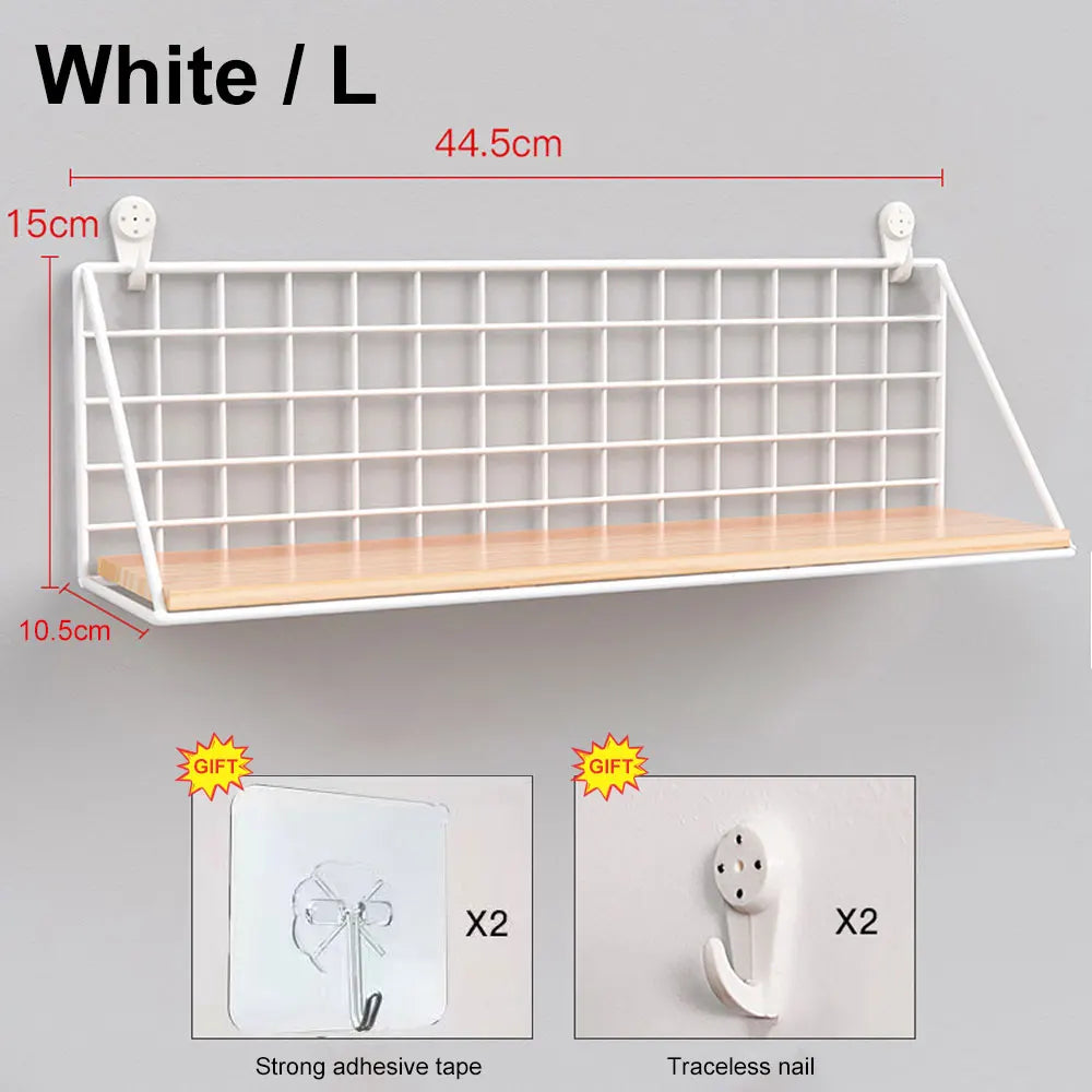 Wall-Mounted Metal and Wood Shelf for Kitchen, Bathroom, or Entryway Organization