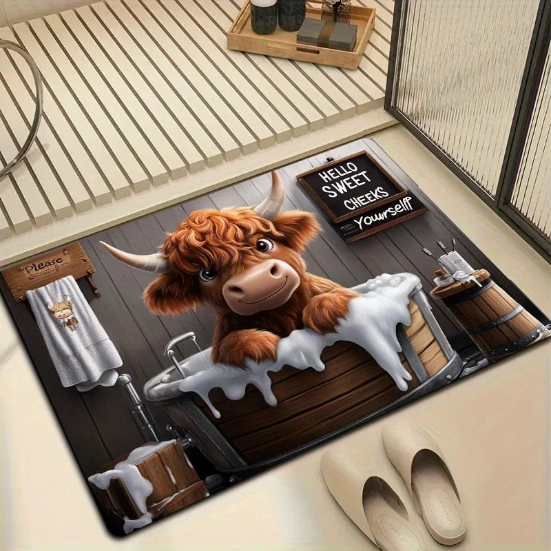 Highland Cow Bath Mat – Non-Slip Cozy Absorbent Rug for Bathroom or Entryway