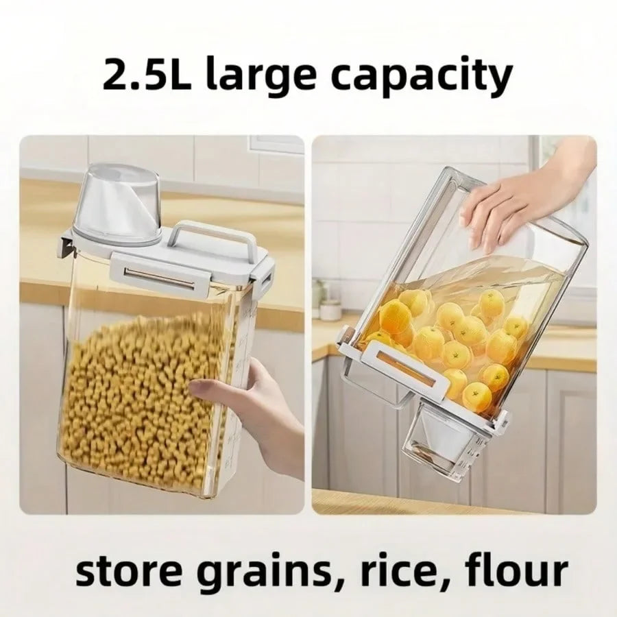 2.5L Airtight Food Storage Container with Pour Spout & Handle for Rice, Grains, and Pantry Organization