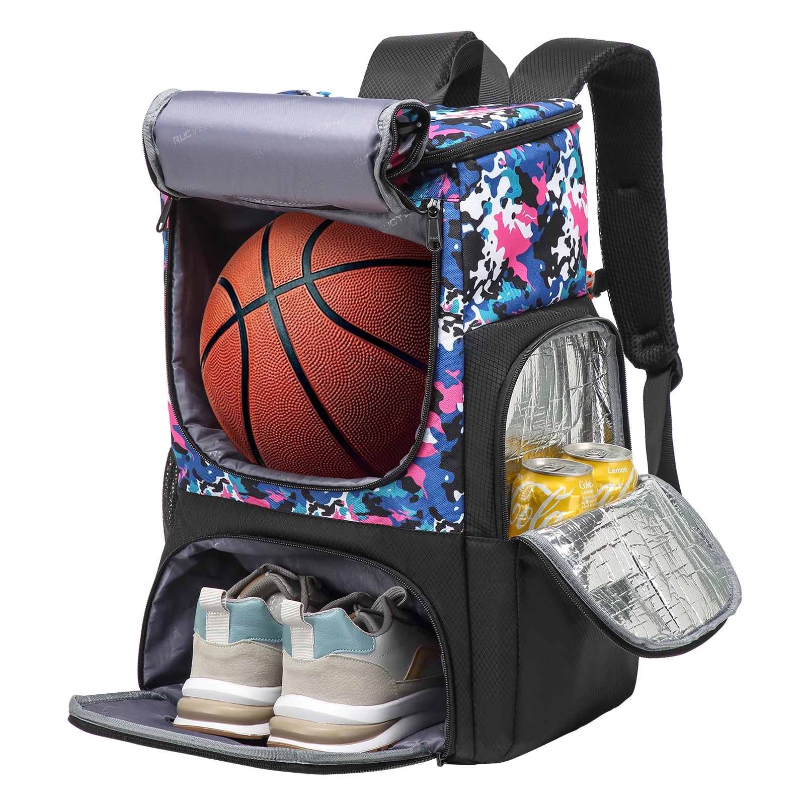 Versatile Sports Backpack with Shoe Compartment & Ball Storage – Black, Camouflage, or Pink