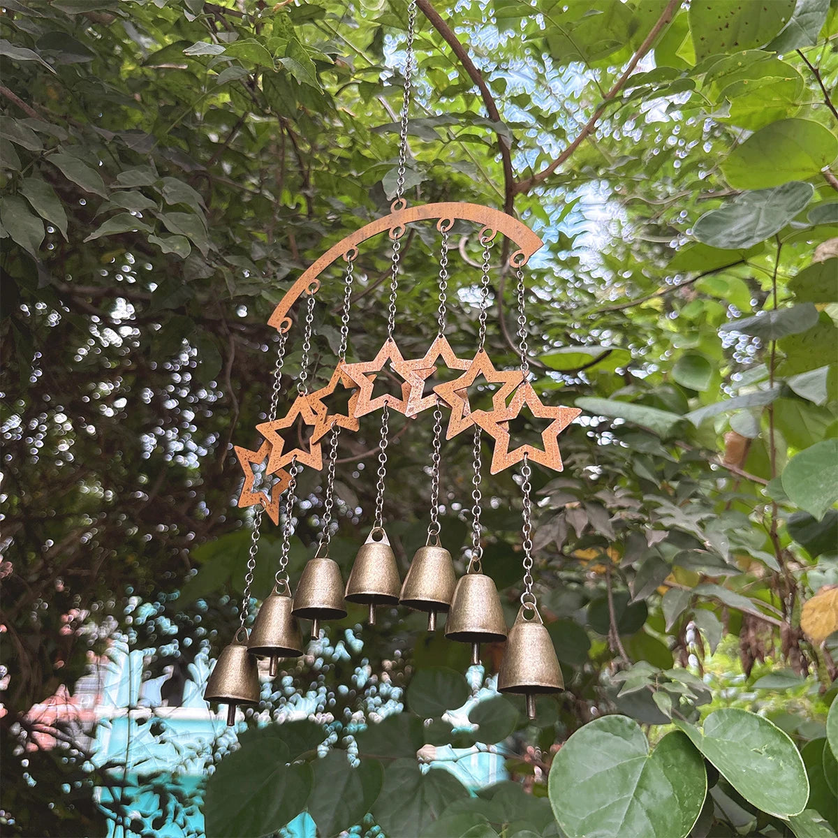 Metal Hanging Wind Chime with Hearts or Stars for Garden or Balcony
