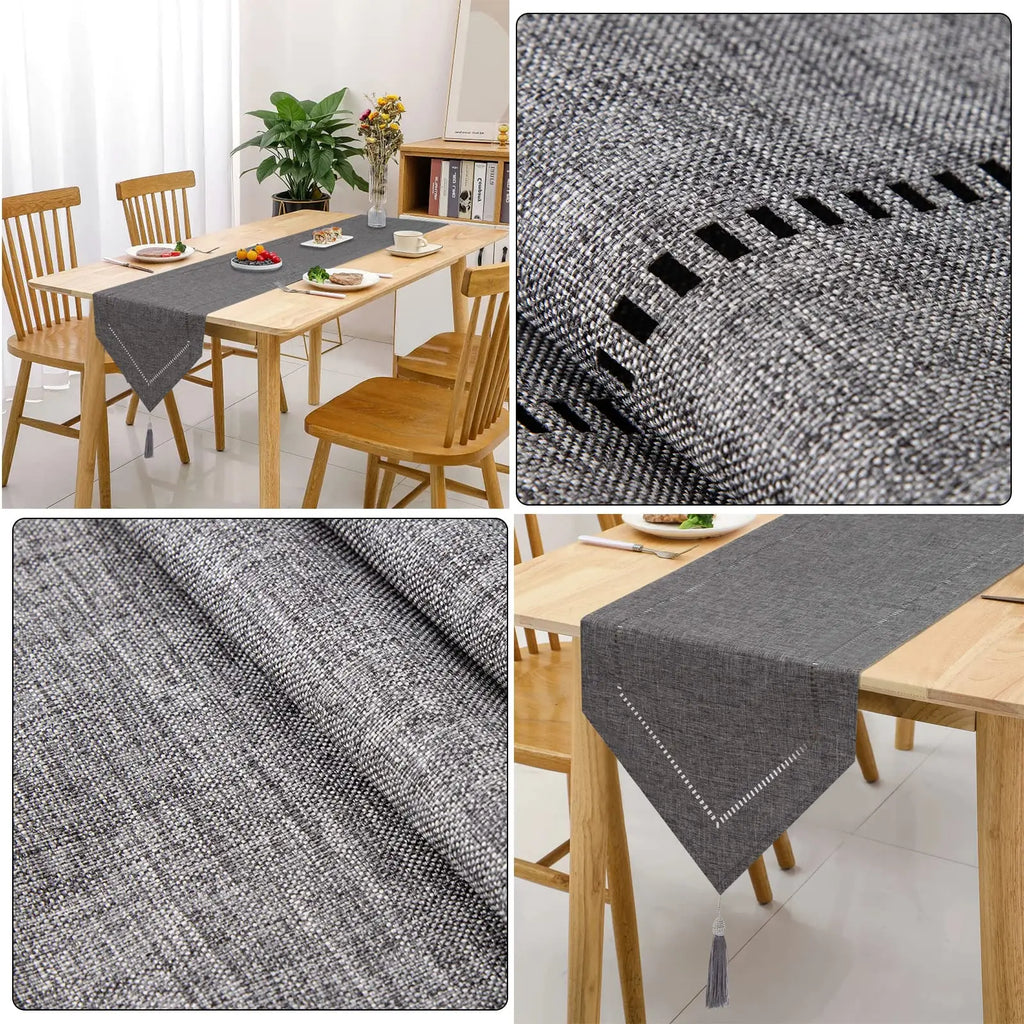 Lena Solid Linen Table Runner with Tassel