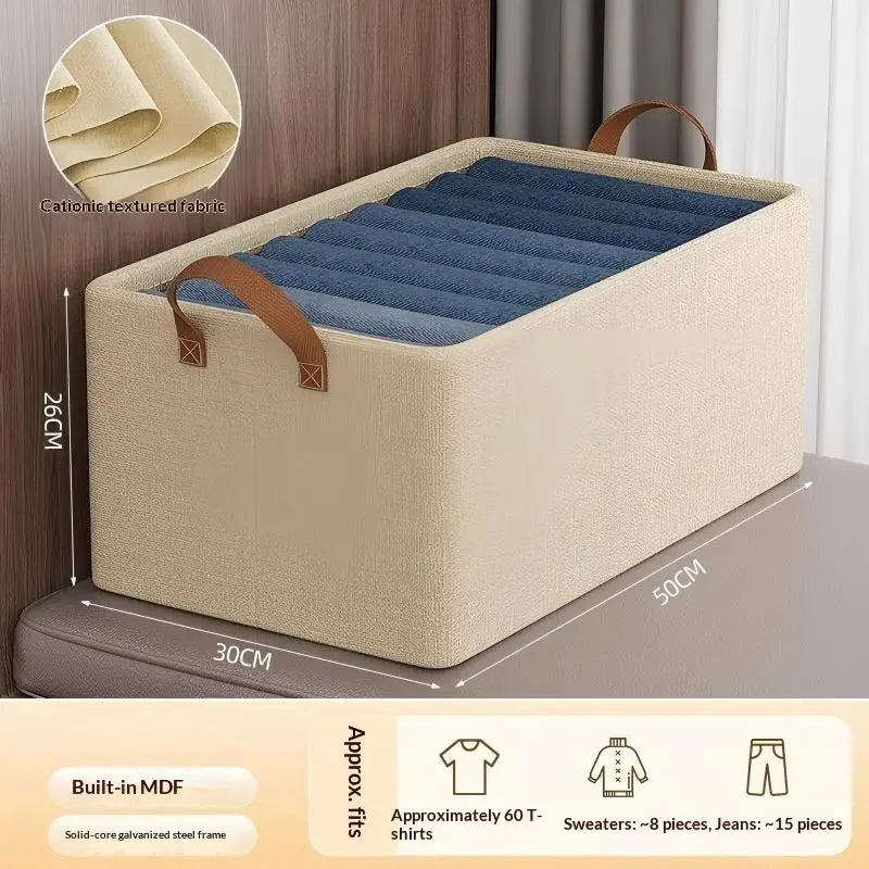 Stackable Foldable Fabric Storage Box with Handles for Closet & Wardrobe Organization – Neutral Beige or Gray, Multiple Sizes
