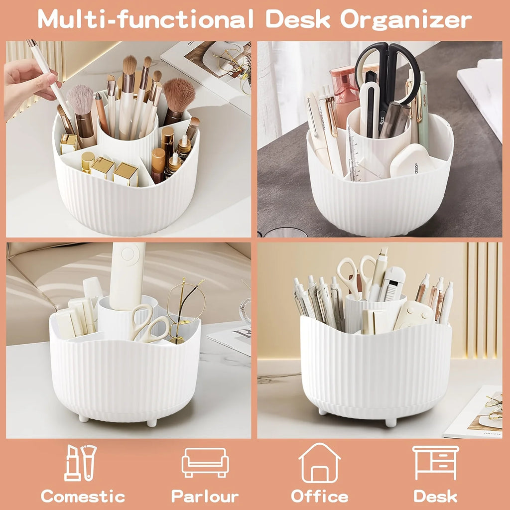 Rotating Makeup Organizer with Compartments for Vanity or Desk