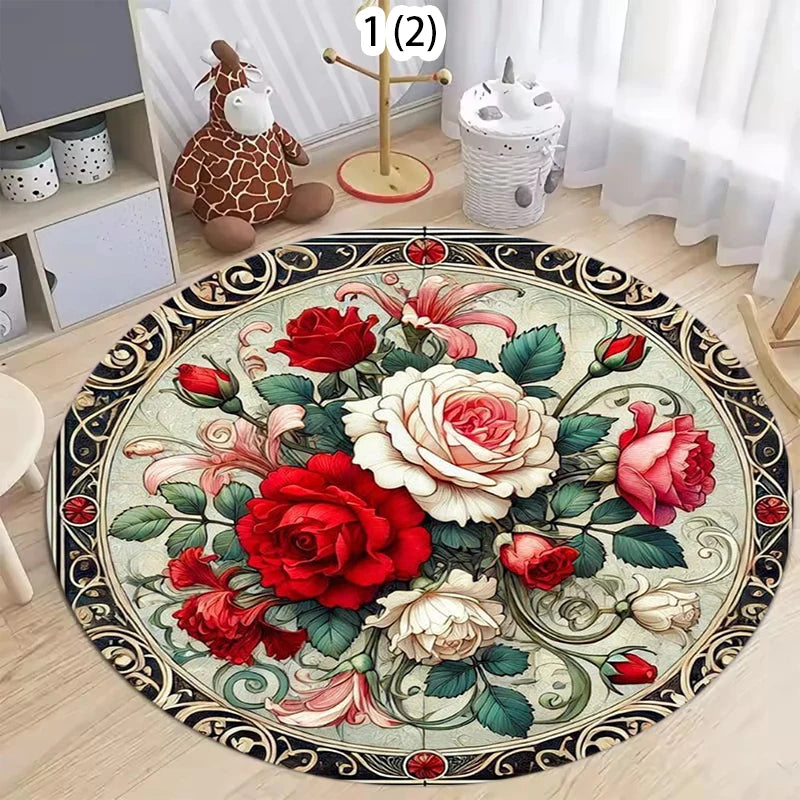 Marais Vintage-Style Round Floral Rug