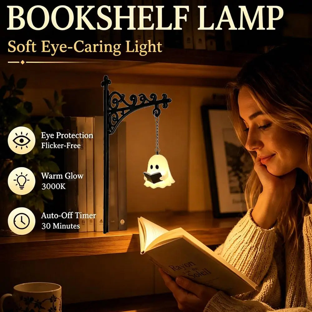 Arden Iron Ghost Bookshelf Lamp – Warm LED Reading Light for Cozy Shelves & Bedroom Decor