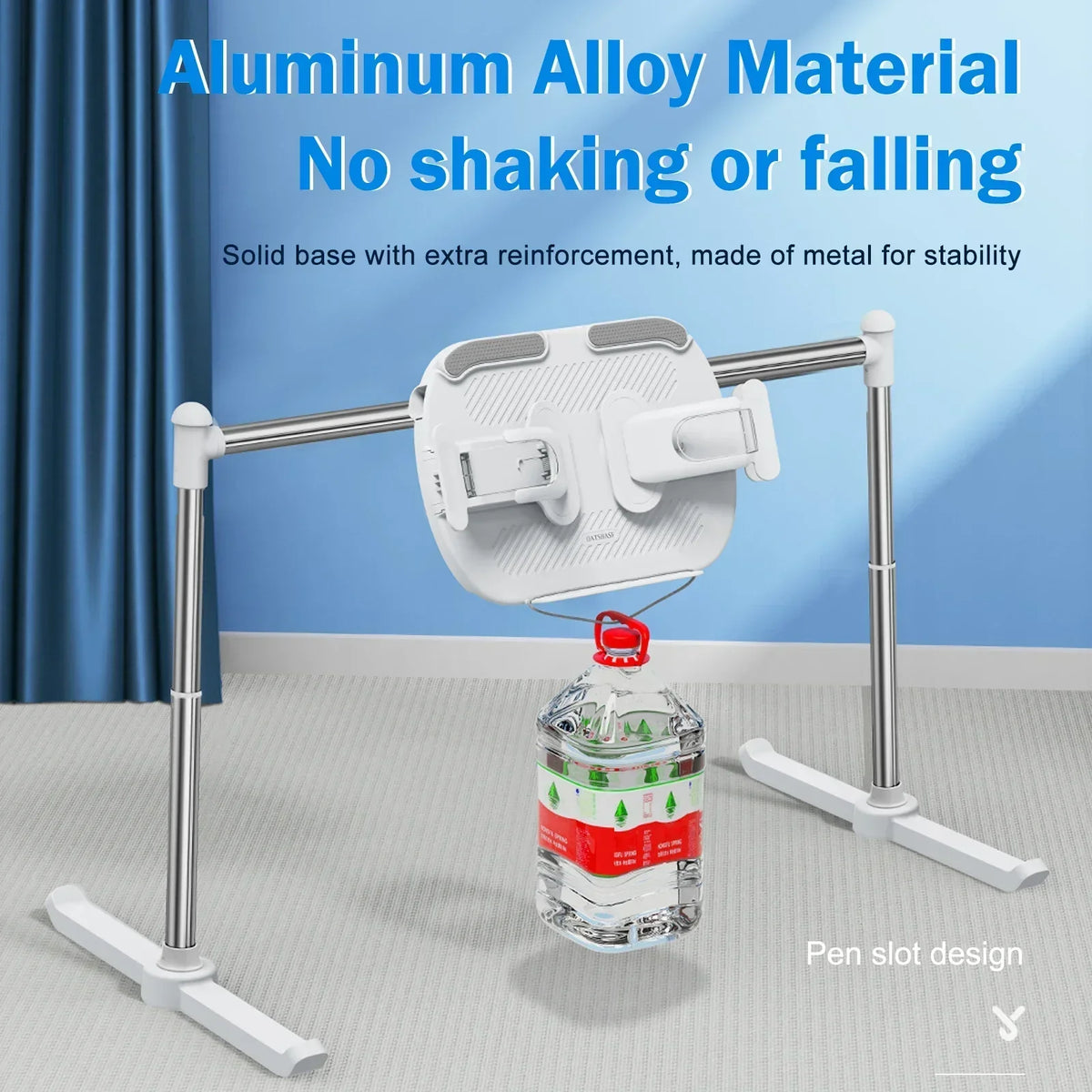 Back view of the book stand with aluminum alloy frame displaying its sturdy base