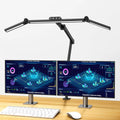 Ultra-bright LED clamp desk lamp mounted behind dual monitors on an office desk