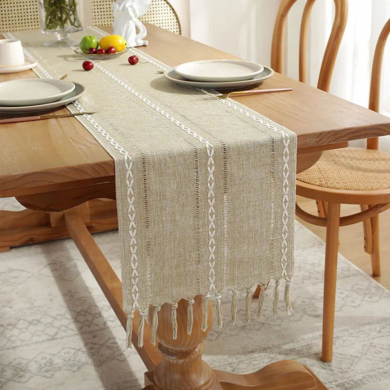 Hemstitched Linen Table Runner with Tassels