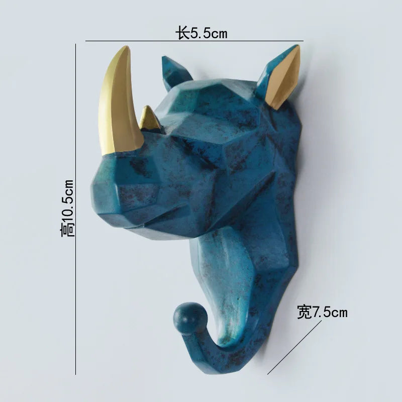 Low-Poly Animal Head Resin Wall Hook – Deer, Elephant, Rhino, or Unicorn Shape for Entryway, Bedroom, or Kids Room