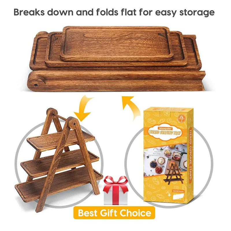 Willow Grove 3-Tier Wood Serving Tray Stand