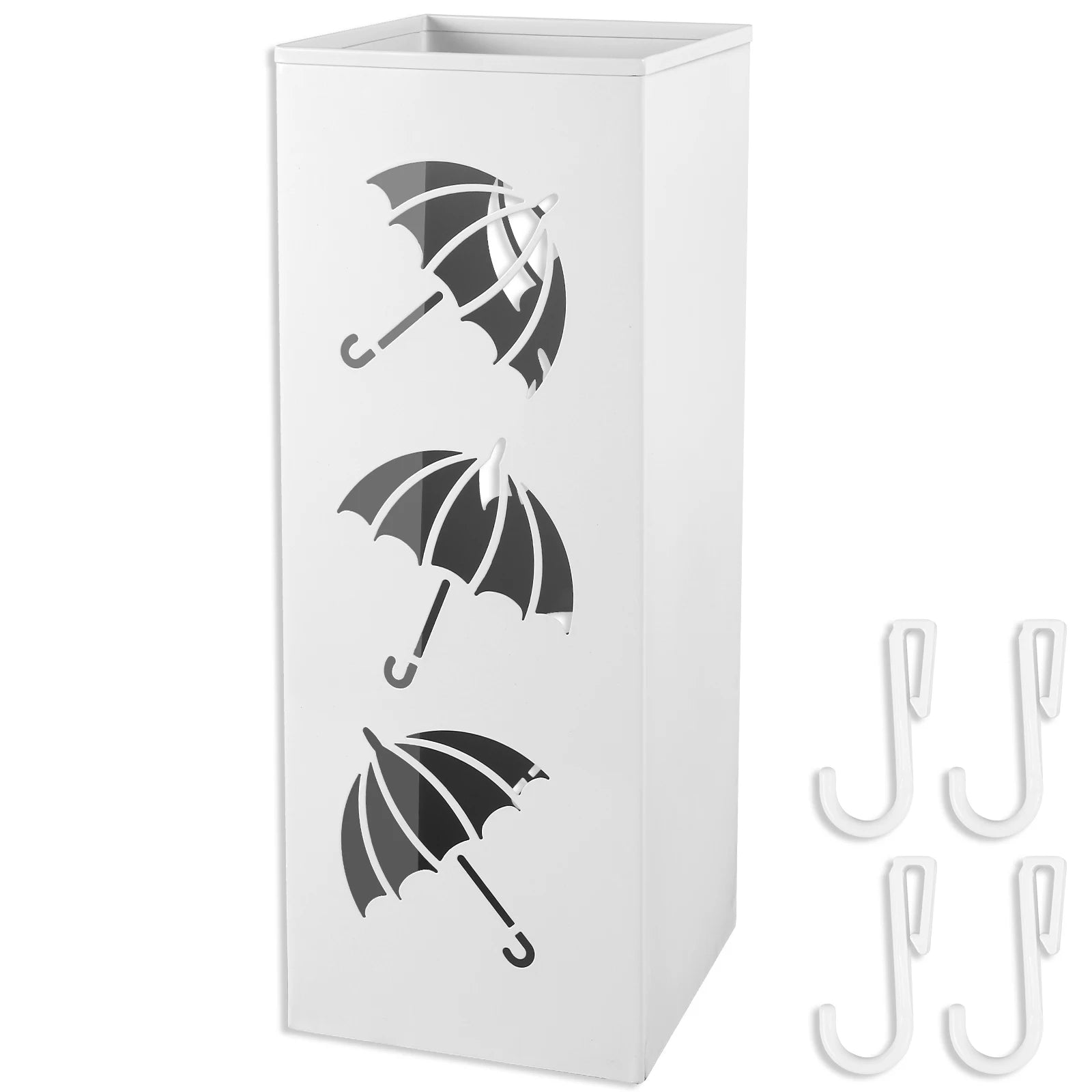 Metal Umbrella Stand with Removable Hooks for Entryway or Mudroom