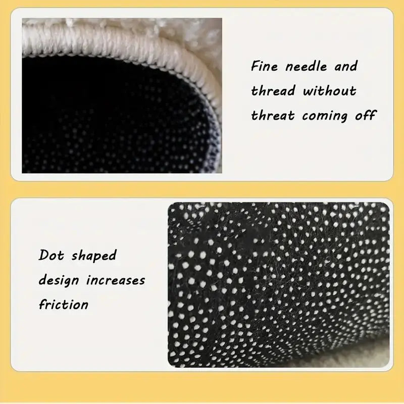 Close-up of the runner rug's stitched edge and non-slip dot backing